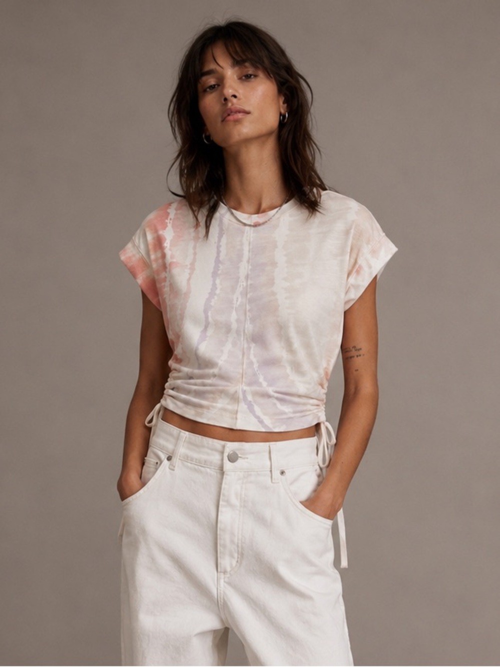 AllSaints Mira Marea tie dye ruched tie side muscle tank